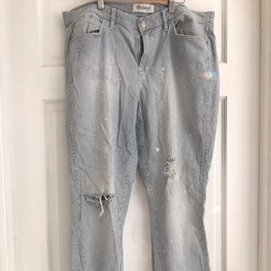 Madewell distressed searsucker denim pants 32